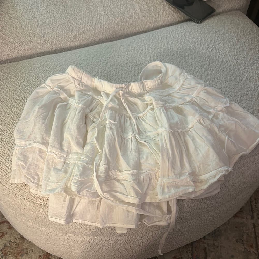 Free People Cream Ruffled Mini Skirt